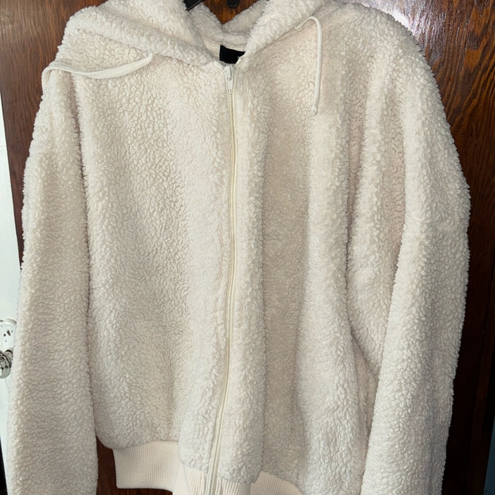 Forever 21 white / cream fluffy zip up sweater